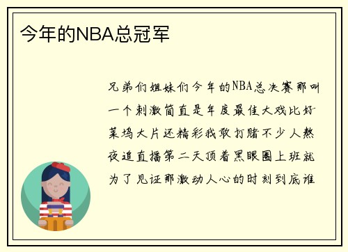 今年的NBA总冠军